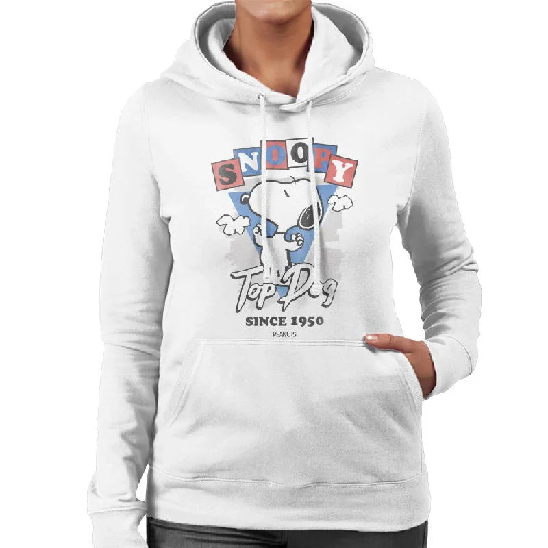 Peanuts Snoopy Top Dog Since 1950 Women's Hooded Sweatshirt Hoodie with Raglan Sleeves Sporty Comfortable Peanuts Snoopy Top Dog Since 1950 Women's Hooded Sweatshirt Hoodie with Raglan Sleeves Sporty Comfortable