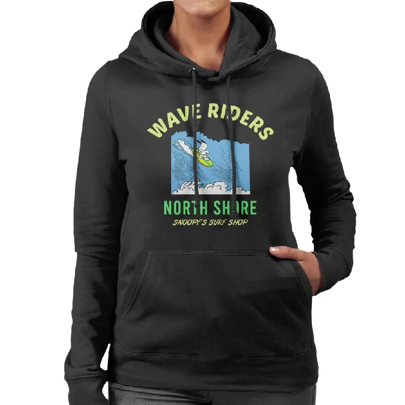 Peanuts Snoopy Wave Riders North Shore Women's Hooded Sweatshirt Hoodie with Elastic Cuffs Stretchable Comfortable Peanuts Snoopy Wave Riders North Shore Women's Hooded Sweatshirt Hoodie with Elastic Cuffs Stretchable Comfortable