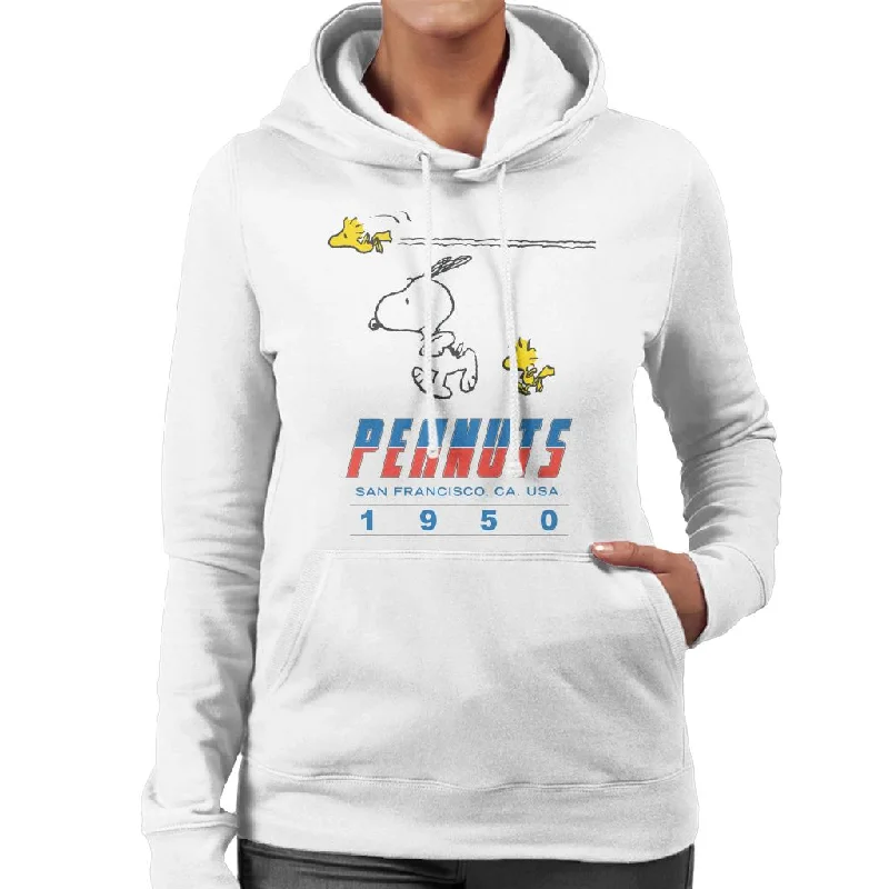 Peanuts Snoopy Woodstock 1950s San Francisco Women's Hooded Sweatshirt Hoodie with V-Neck Classic Versatile Peanuts Snoopy Woodstock 1950s San Francisco Women's Hooded Sweatshirt Hoodie with V-Neck Classic Versatile