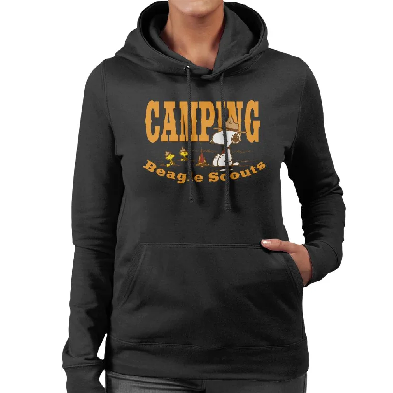 Peanuts Snoopy Woodstock Camping Beagle Scouts Women's Hooded Sweatshirt Hoodie with Velcro Closure Adjustable Secure