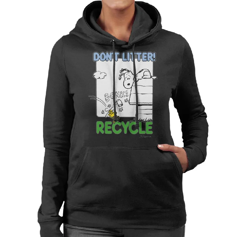 Peanuts Snoopy Woodstock Dont Litter Recycle Women's Hooded Sweatshirt Hoodie with Button Classic Timeless Peanuts Snoopy Woodstock Dont Litter Recycle Women's Hooded Sweatshirt Hoodie with Button Classic Timeless