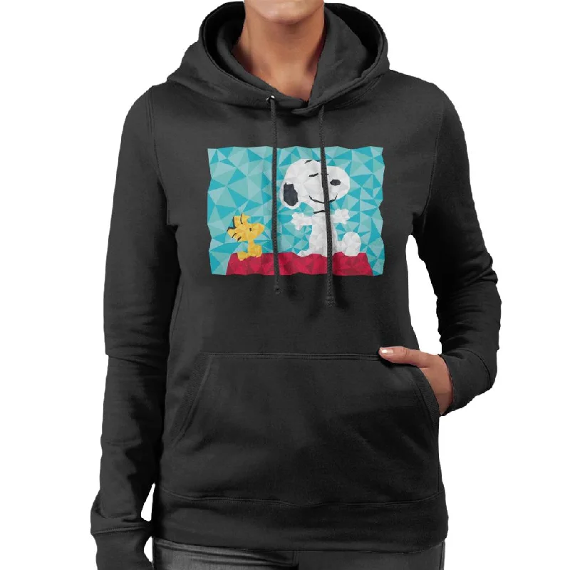 Peanuts Snoopy Woodstock Sitting On Kennel Geometric Women's Hooded Sweatshirt Hoodie with Hem Ribbing Snug Secure Peanuts Snoopy Woodstock Sitting On Kennel Geometric Women's Hooded Sweatshirt Hoodie with Hem Ribbing Snug Secure