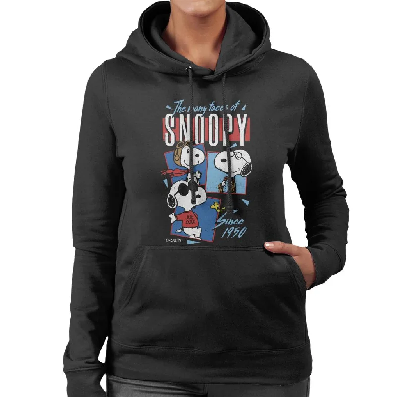 Peanuts The Many Faces Of Snoopy Women's Hooded Sweatshirt Hoodie with Set-In Sleeves Structured Classic Peanuts The Many Faces Of Snoopy Women's Hooded Sweatshirt Hoodie with Set-In Sleeves Structured Classic