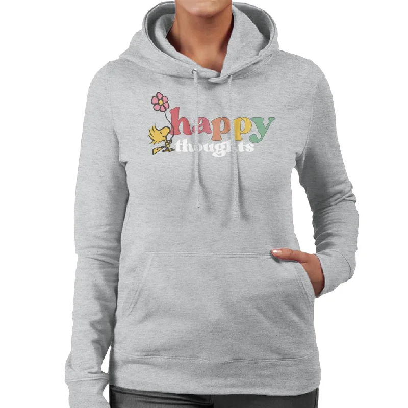 Peanuts Woodstock Happy Thoughts Women's Hooded Sweatshirt Hoodie with Raw Hem Edgy Unfinished Peanuts Woodstock Happy Thoughts Women's Hooded Sweatshirt Hoodie with Raw Hem Edgy Unfinished