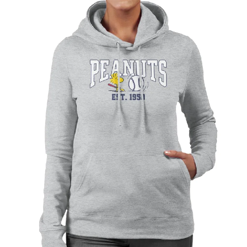 Peanuts Woodstock Playing Baseball Est 1950 Women's Hooded Sweatshirt Hoodie with Hem Fringe Bohemian Relaxed Peanuts Woodstock Playing Baseball Est 1950 Women's Hooded Sweatshirt Hoodie with Hem Fringe Bohemian Relaxed