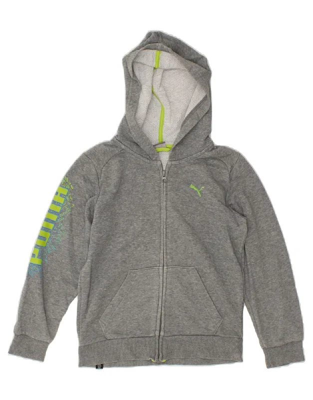 PUMA Boys Graphic Zip Hoodie Sweater 9-10 Years Medium Grey Hoodie with Button Classic Timeless PUMA Boys Graphic Zip Hoodie Sweater 9-10 Years Medium Grey Hoodie with Button Classic Timeless