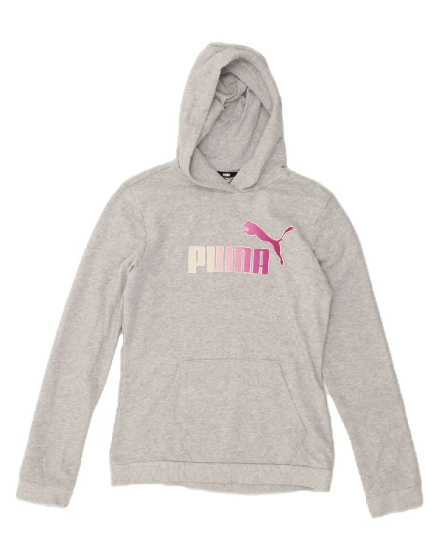 PUMA Girls Graphic Hoodie Jumper 15-16 Years Grey Hoodie with Ribbed Cuffs Snug Fit Comfort PUMA Girls Graphic Hoodie Jumper 15-16 Years Grey Hoodie with Ribbed Cuffs Snug Fit Comfort