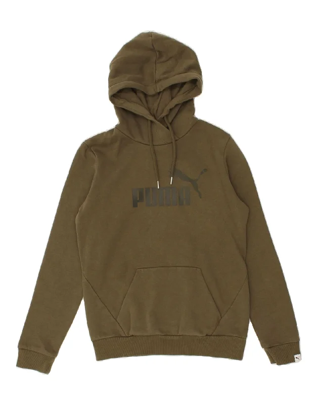 PUMA Womens Graphic Hoodie Jumper UK 8 Small  Khaki Cotton Hoodie with Double Zipper Versatile Adjustable