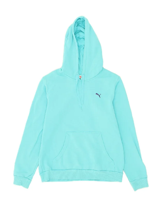 PUMA Womens Hoodie Jumper UK 14 Medium Turquoise Cotton Hoodie with Ribbed Neckline Snug Warm PUMA Womens Hoodie Jumper UK 14 Medium Turquoise Cotton Hoodie with Ribbed Neckline Snug Warm