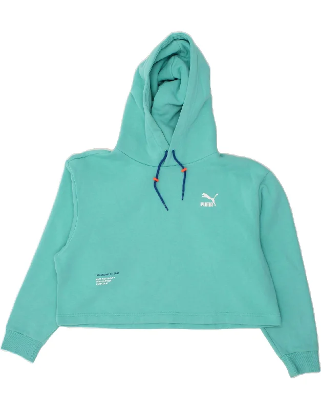 PUMA Womens Oversized Graphic Crop Hoodie Jumper UK 14 Medium Turquoise Hoodie with Mesh Breathable Sporty PUMA Womens Oversized Graphic Crop Hoodie Jumper UK 14 Medium Turquoise Hoodie with Mesh Breathable Sporty