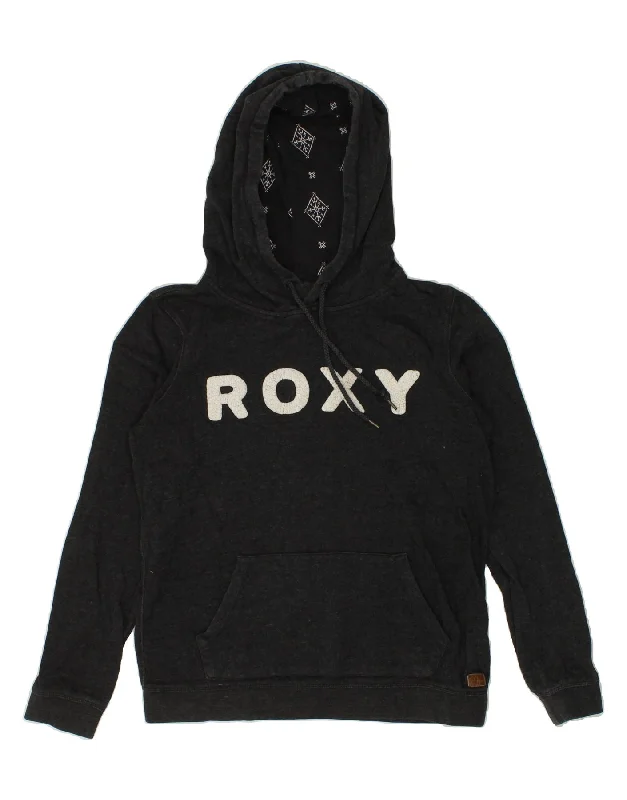 ROXY Womens Graphic Hoodie Jumper UK 10 Small Grey Cotton Hoodie with Hem Lace Feminine Delicate ROXY Womens Graphic Hoodie Jumper UK 10 Small Grey Cotton Hoodie with Hem Lace Feminine Delicate