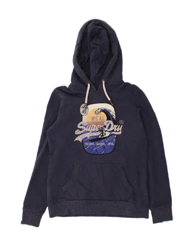 SUPERDRY Womens Graphic Hoodie Jumper UK 10 Small Navy Blue Cotton Hoodie with Fur Luxurious Winter SUPERDRY Womens Graphic Hoodie Jumper UK 10 Small Navy Blue Cotton Hoodie with Fur Luxurious Winter