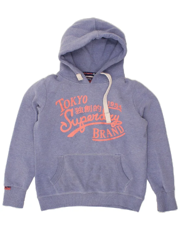 SUPERDRY Womens Graphic Hoodie Jumper UK 14 Medium Purple Cotton Hoodie with Slit Hem Functional Movement SUPERDRY Womens Graphic Hoodie Jumper UK 14 Medium Purple Cotton Hoodie with Slit Hem Functional Movement