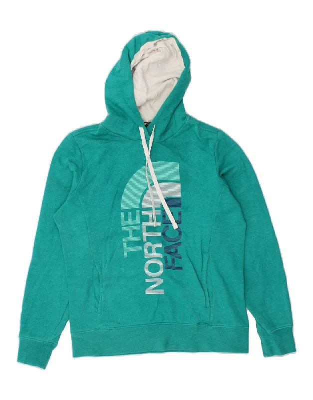 THE NORTH FACE Womens Graphic Hoodie Jumper UK 14 Medium Turquoise Cotton Hoodie with Ribbed Hem Stretchable Secure