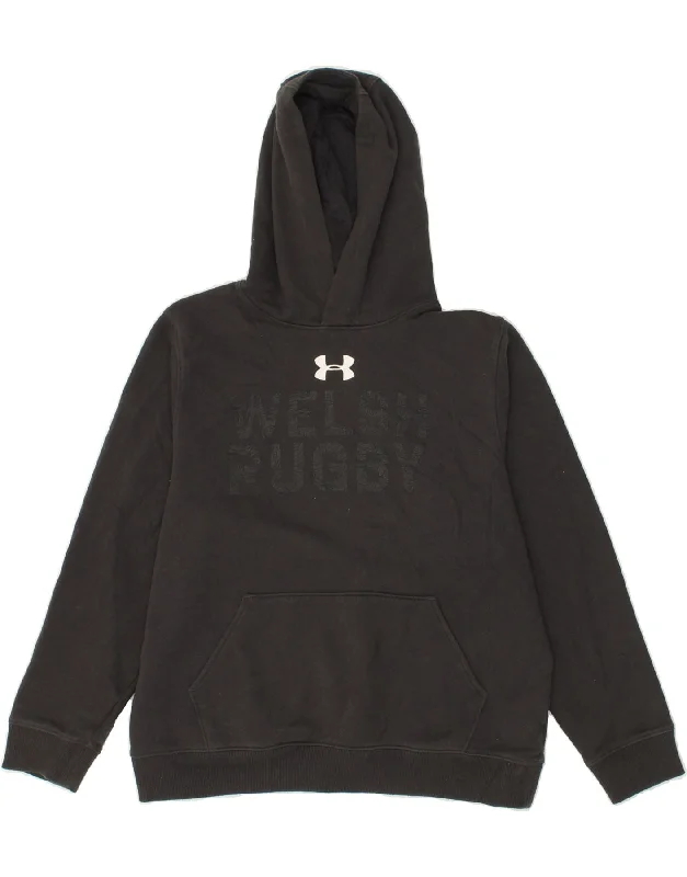 UNDER ARMOUR Boys Cold Gear Graphic Hoodie Jumper 11-12 Years Large  Grey Hoodie with Hem Raw Edge Edgy Unfinished