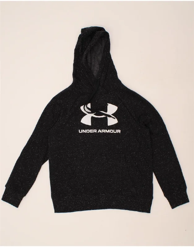 UNDER ARMOUR Mens Graphic Hoodie Jumper Medium Black Flecked Cotton Hoodie with Bell Sleeves Flared Feminine