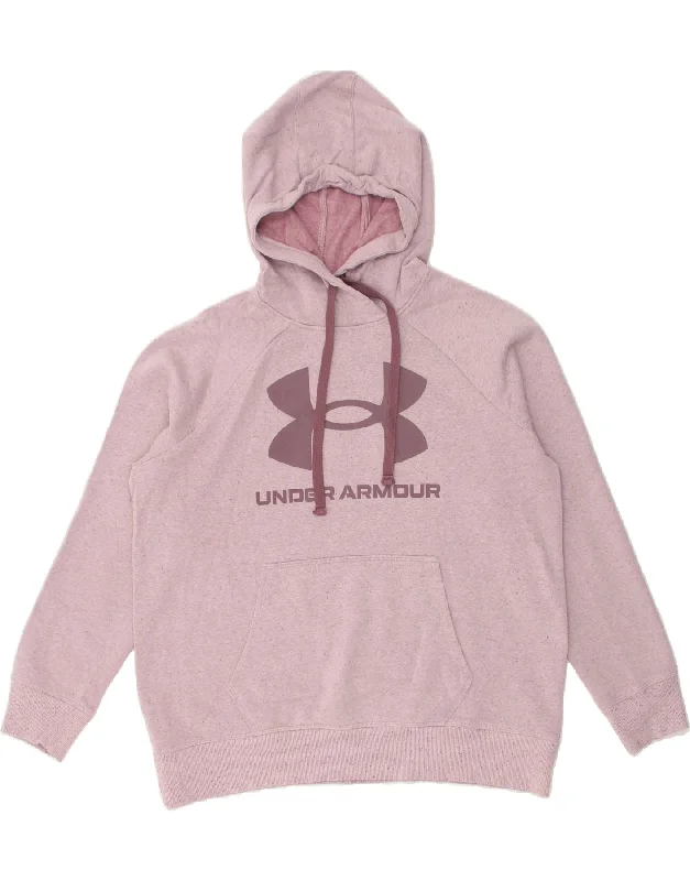 UNDER ARMOUR Womens Oversized Graphic Hoodie Jumper UK 16 Large Pink Hoodie with Snap Buttons Easy Quick