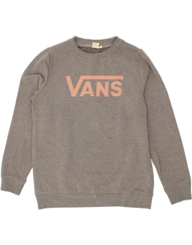VANS Womens Graphic Sweatshirt Jumper UK 14 Medium Grey Flecked Hoodie with Stripes Bold Sporty VANS Womens Graphic Sweatshirt Jumper UK 14 Medium Grey Flecked Hoodie with Stripes Bold Sporty