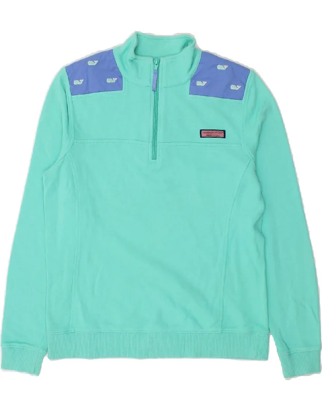 VINEYARD VINES Womens Zip Neck Sweatshirt Jumper UK 10 Small Turquoise Hoodie with Print Artistic Unique VINEYARD VINES Womens Zip Neck Sweatshirt Jumper UK 10 Small Turquoise Hoodie with Print Artistic Unique
