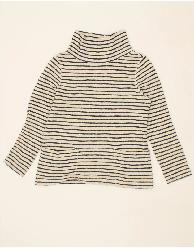 WHITE STUFF Womens Roll Neck Sweatshirt Jumper UK 10 Small White Striped Hoodie with Typography Text Message WHITE STUFF Womens Roll Neck Sweatshirt Jumper UK 10 Small White Striped Hoodie with Typography Text Message