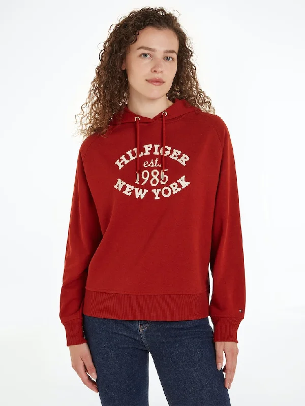 Varsity Logo Embroidery Hoodie Hoodie with Hem Detail Decorative Unique