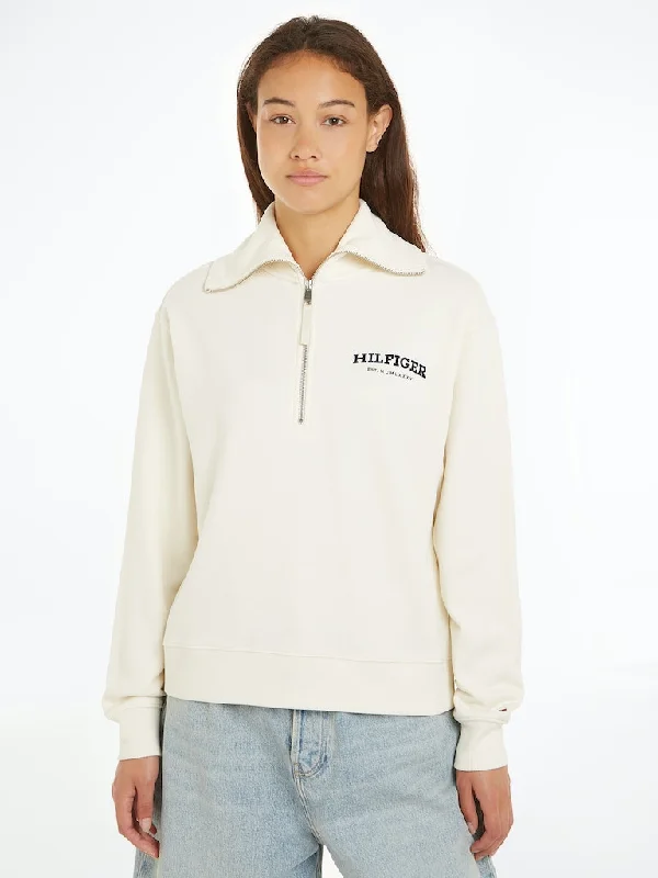 Hilfiger Monotype Flock Logo Half-Zip Sweatshirt Hoodie with Neon Bright Vibrant