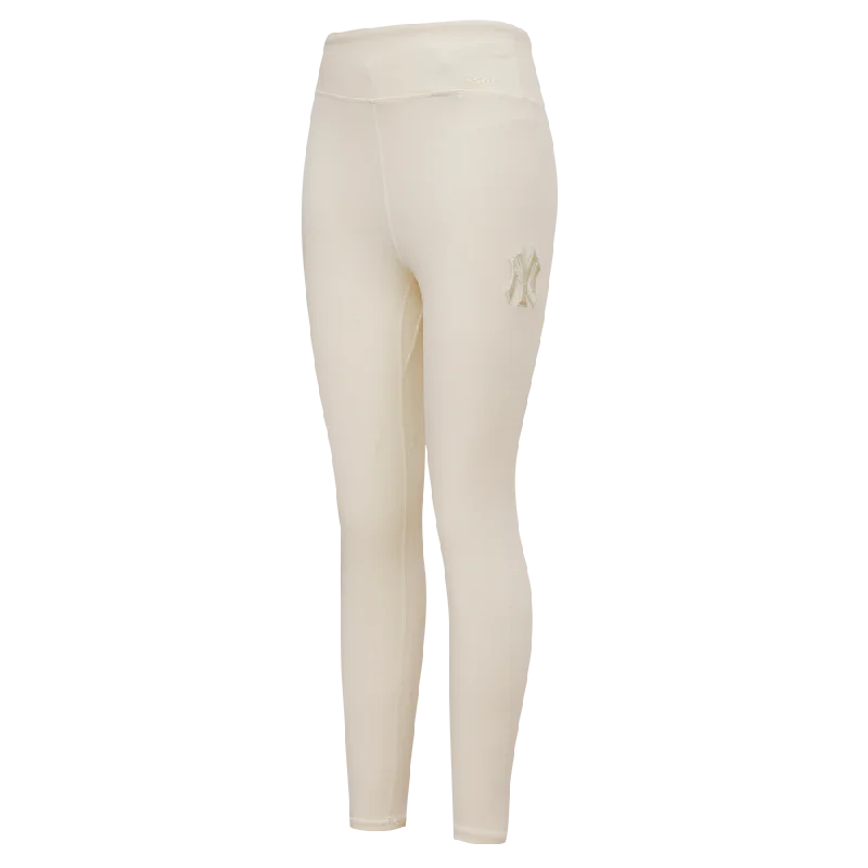 MLB NEW YORK YANKEES NEUTRAL WOMEN'S JERSEY LEGGING (EGGSHELL) Trendy High-Waist Tummy Control Leggings