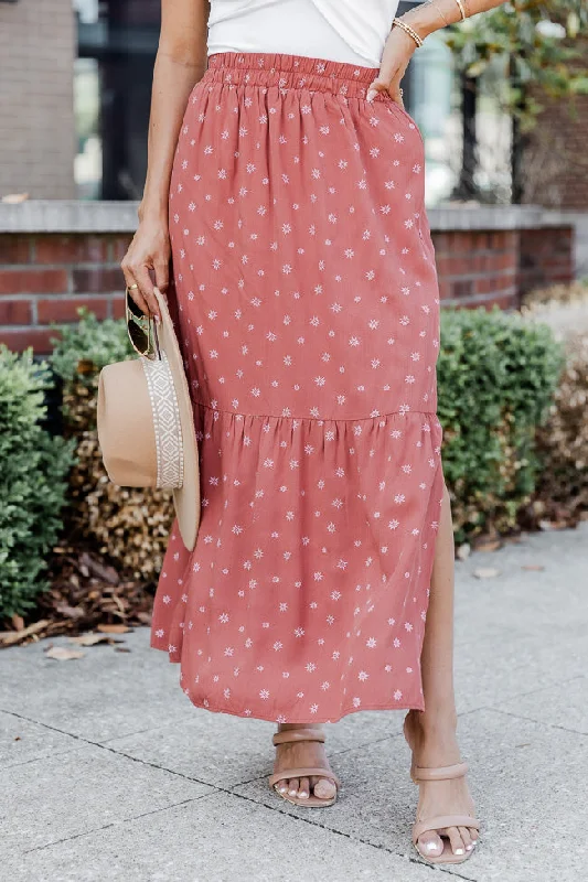 A Beautiful Day Rust Printed Maxi Skirt low waist skirt