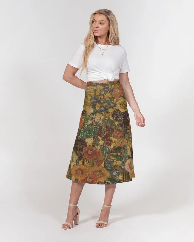 Autumn play Women's All-Over Print A-Line Midi Skirt wool skirt breathable