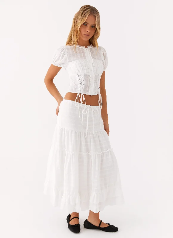 Beatrix Frill Midi Skirt - White wrap skirt elegant
