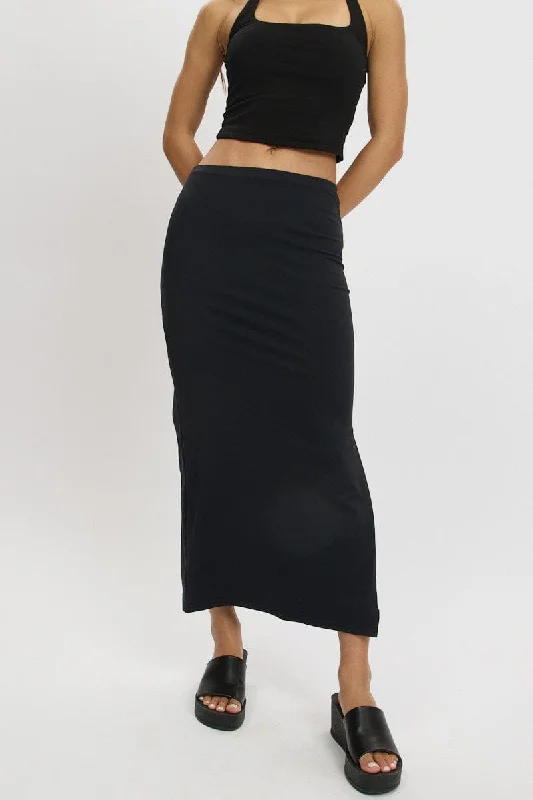 Black Midi Skirt High Rise Supersoft Lined lightweight skirt design
