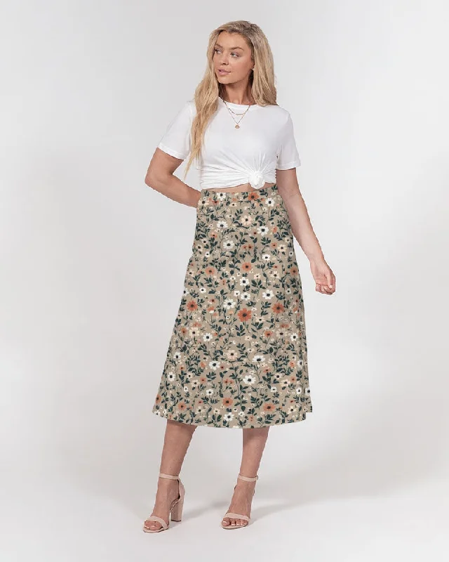 Busy and pretty Women's All-Over Print A-Line Midi Skirt silk skirt smooth