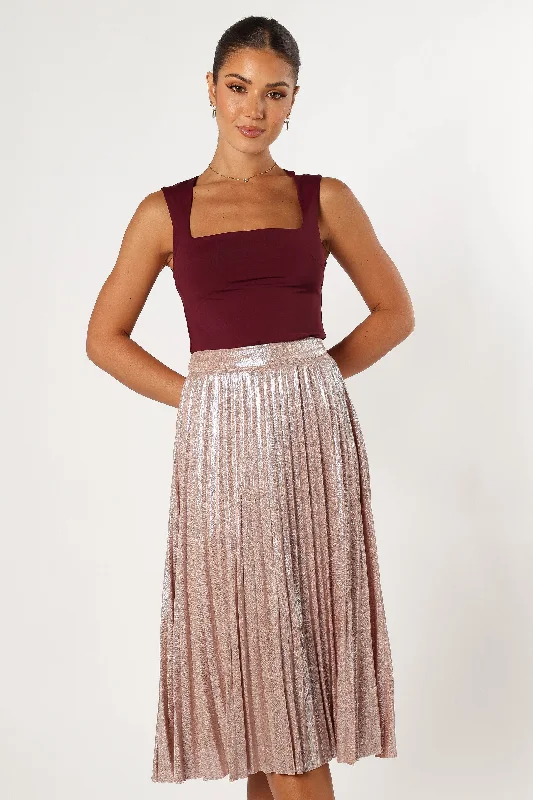 Elyse Plisse Midi Skirt - Blush ruffled skirt detail