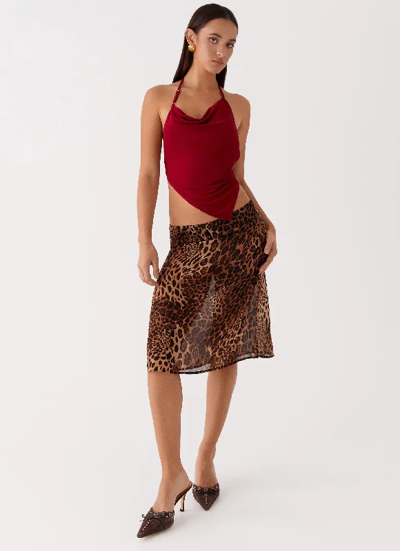 Evoke Chiffon Midi Skirt - Leopard vintage skirt charm