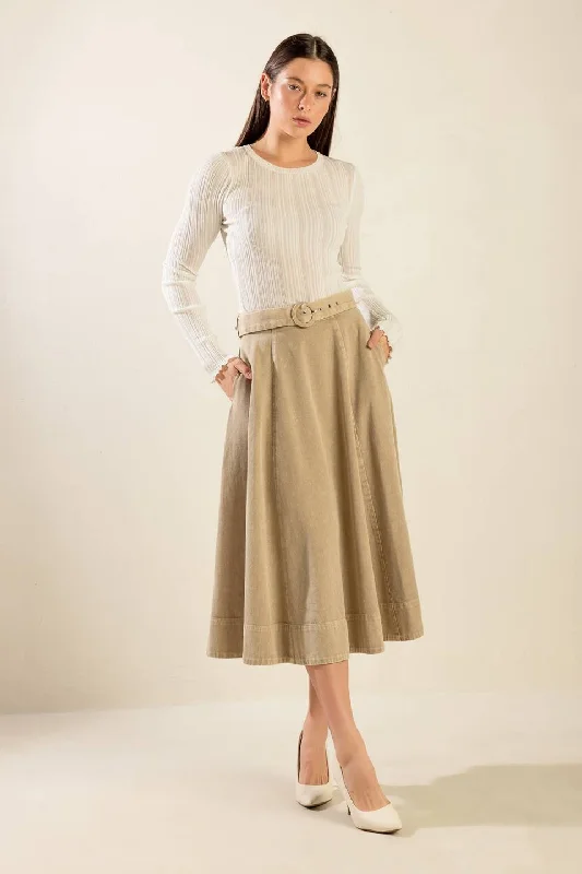 YOU KNOW IT TWILL MIDI SKIRT leather skirt sleek