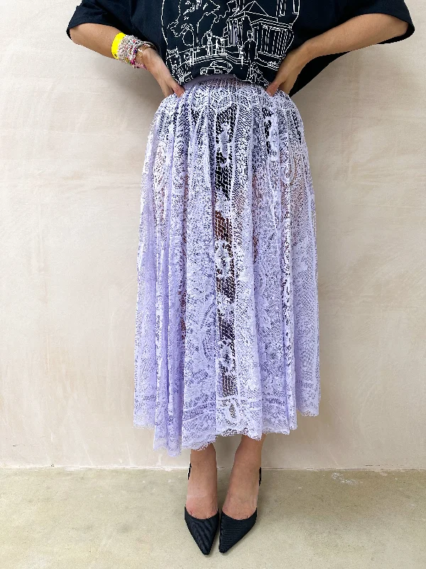 Full Circle Floaty Midi Skirt In Lilac Lace denim skirt classic