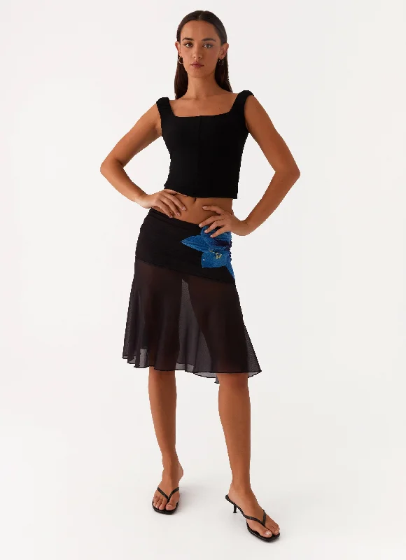 Indie Midi Skirt - Black flowy skirt hem