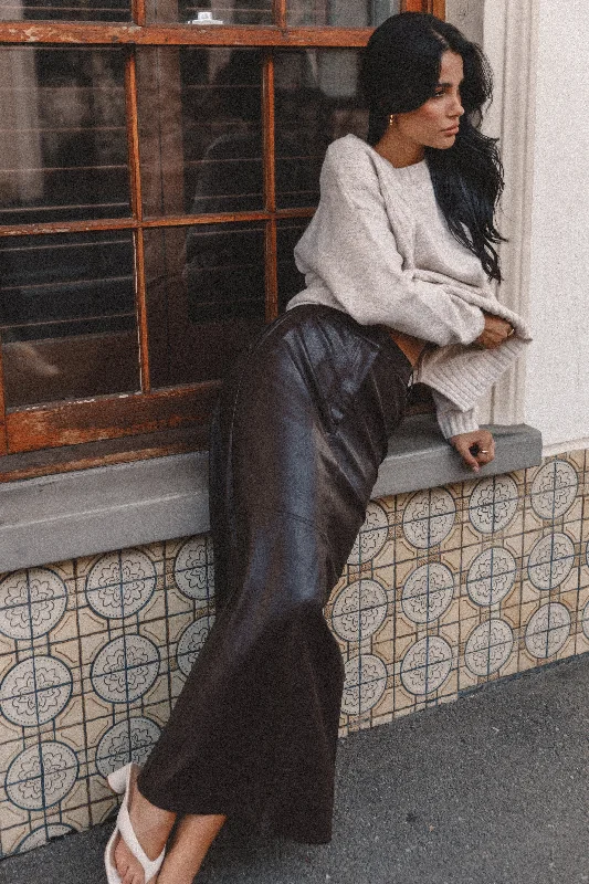 Jade Vegan Leather Column Skirt - Black button skirt front