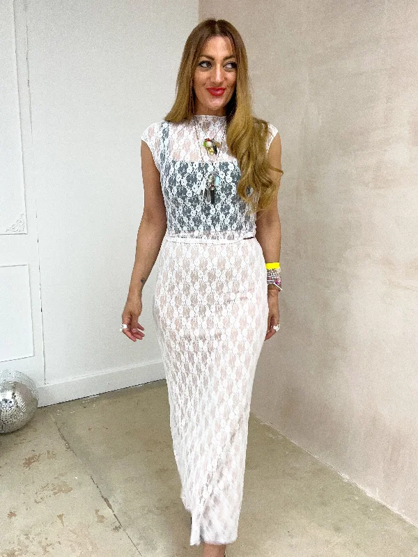 Lace Midi Skirt In White linen skirt natural