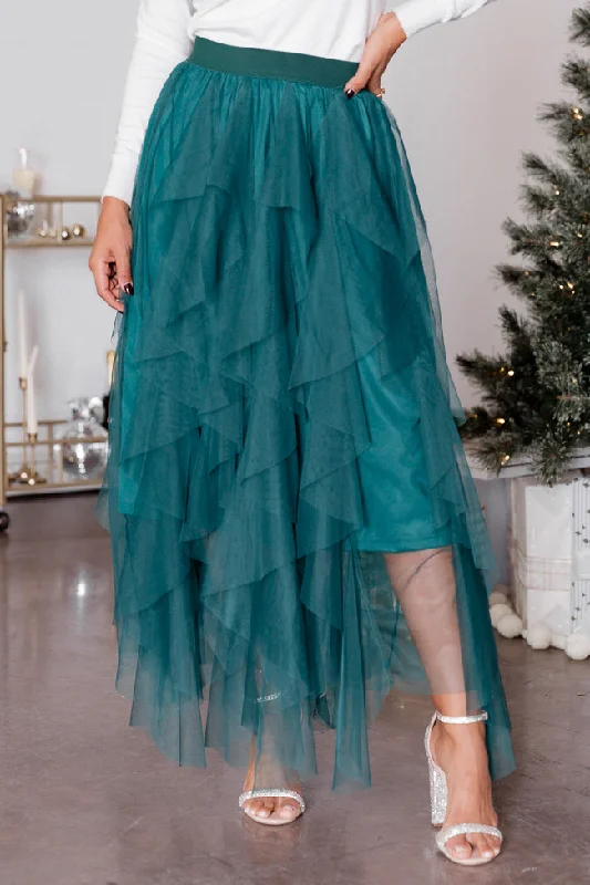 Magical Feeling Evergreen Tulle Maxi Skirt floral skirt print