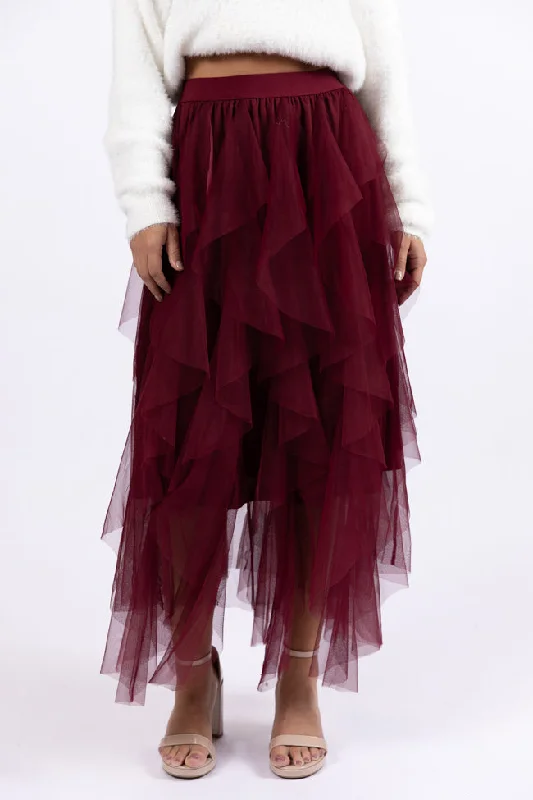 Magical Feeling Wine Tulle Maxi Skirt leather skirt bold