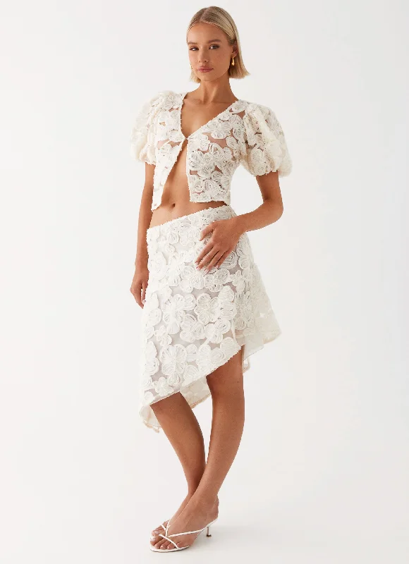 Orchid Breeze Midi Skirt - Ivory athletic skirt fit