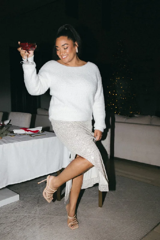 Own The Night Champagne Sequin Maxi Skirt relaxed fit skirt