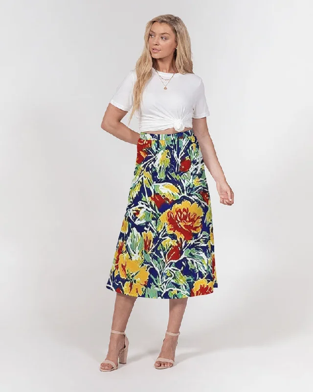 Painted floor design Women's All-Over Print A-Line Midi Skirt corduroy skirt comfortable