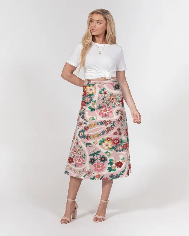 Pink abstract Pretty Sisters Women's All-Over Print A-Line Midi Skirt chiffon skirt lightweight