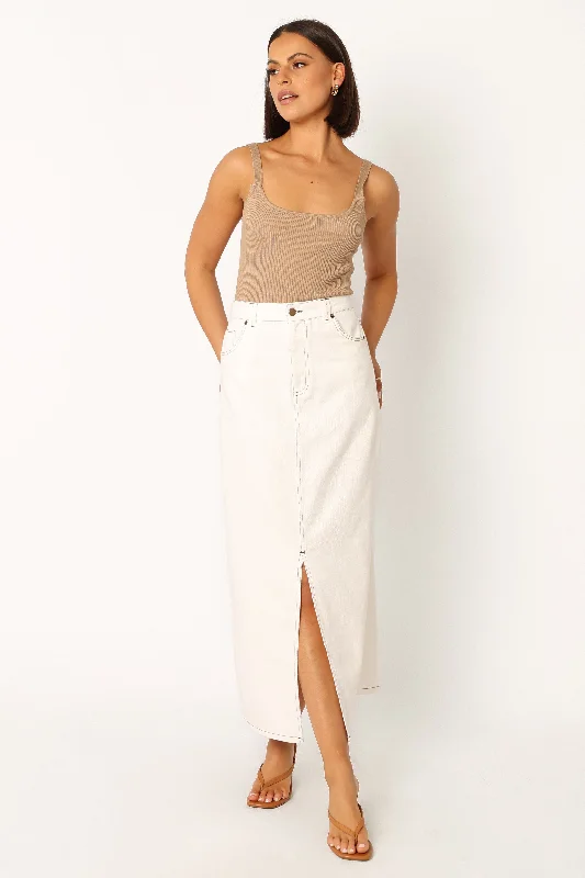 Rana Denim Midi Skirt - White denim skirt durable