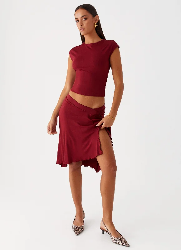 She's A Lady Midi Skirt - Red silk skirt lustrous
