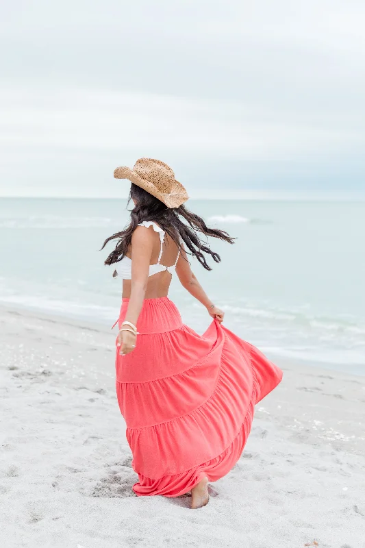 Summer Dream Coral Tiered Maxi Skirt tulle skirt dreamy