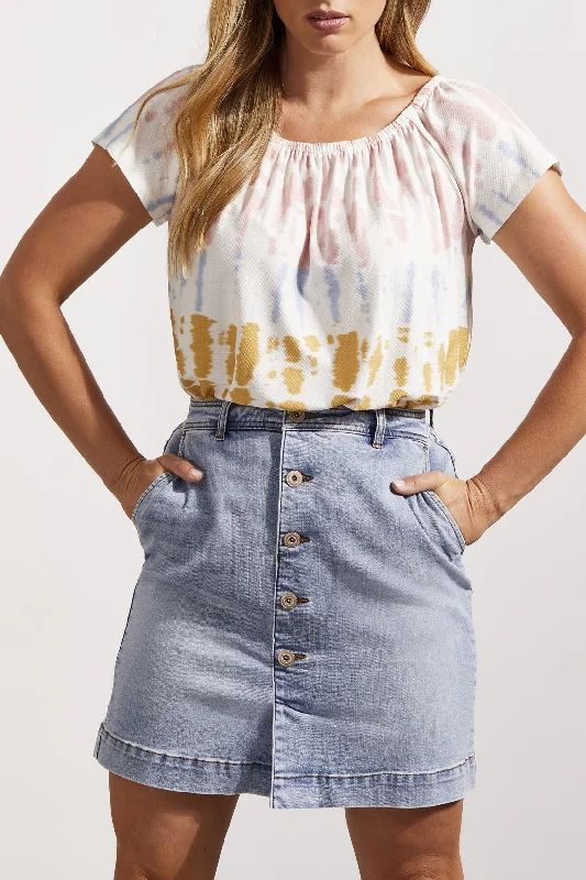 Tribal Button Down Denim Skirt 7813O-292-2499 Sweet Blue floral skirt print