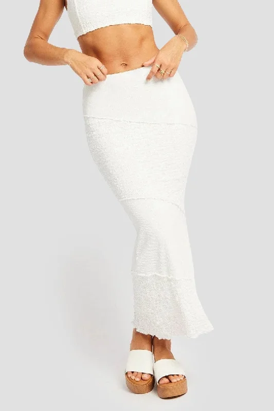 White Midi Skirt Texture belted skirt waist